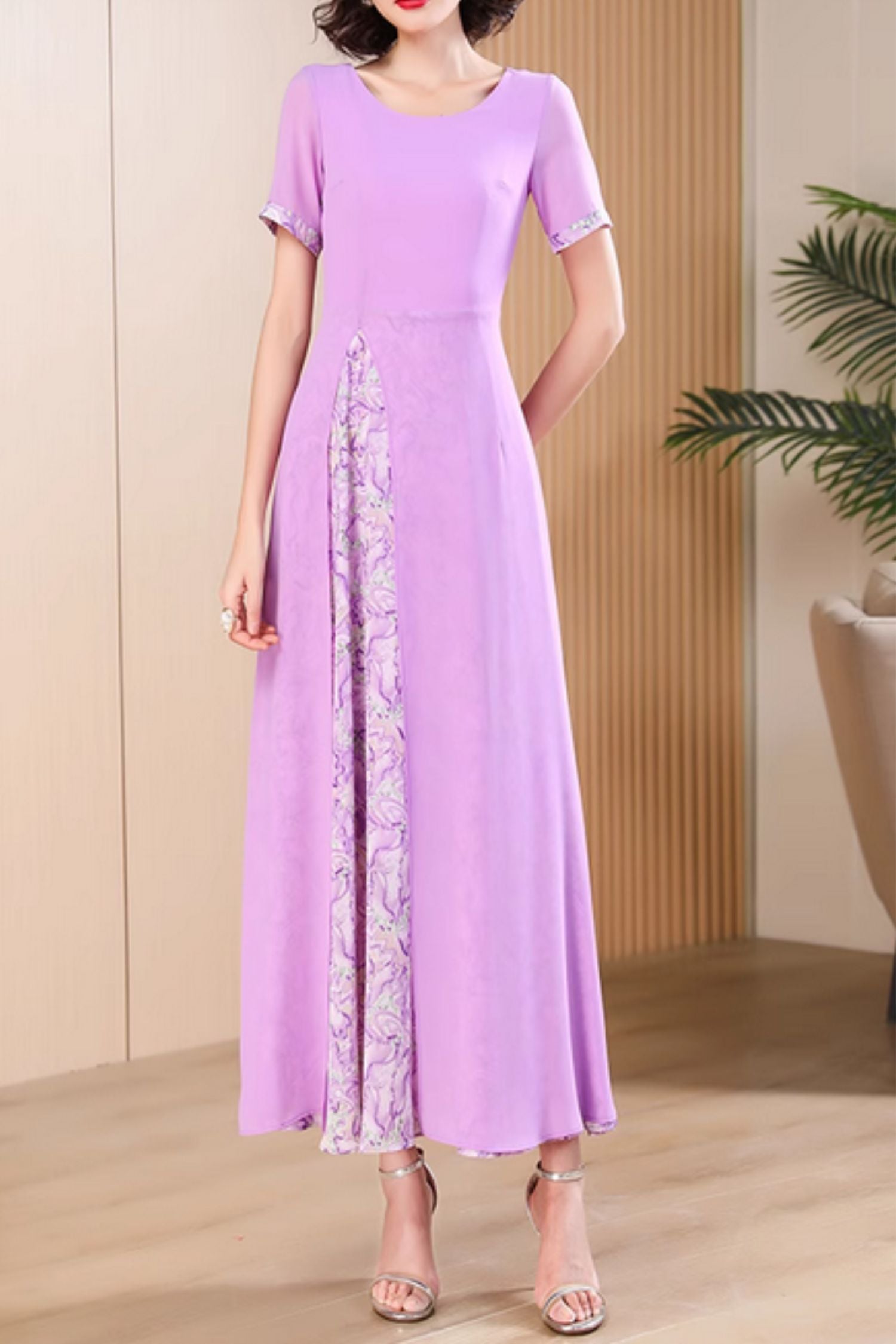 Block color maxi purple chiffon dresses 5010 Xiaolizi Block color maxi purple chiffon dresses 5010 Xiaolizi