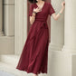 Burgundy midi fit and flare prom chiffon dress 5222