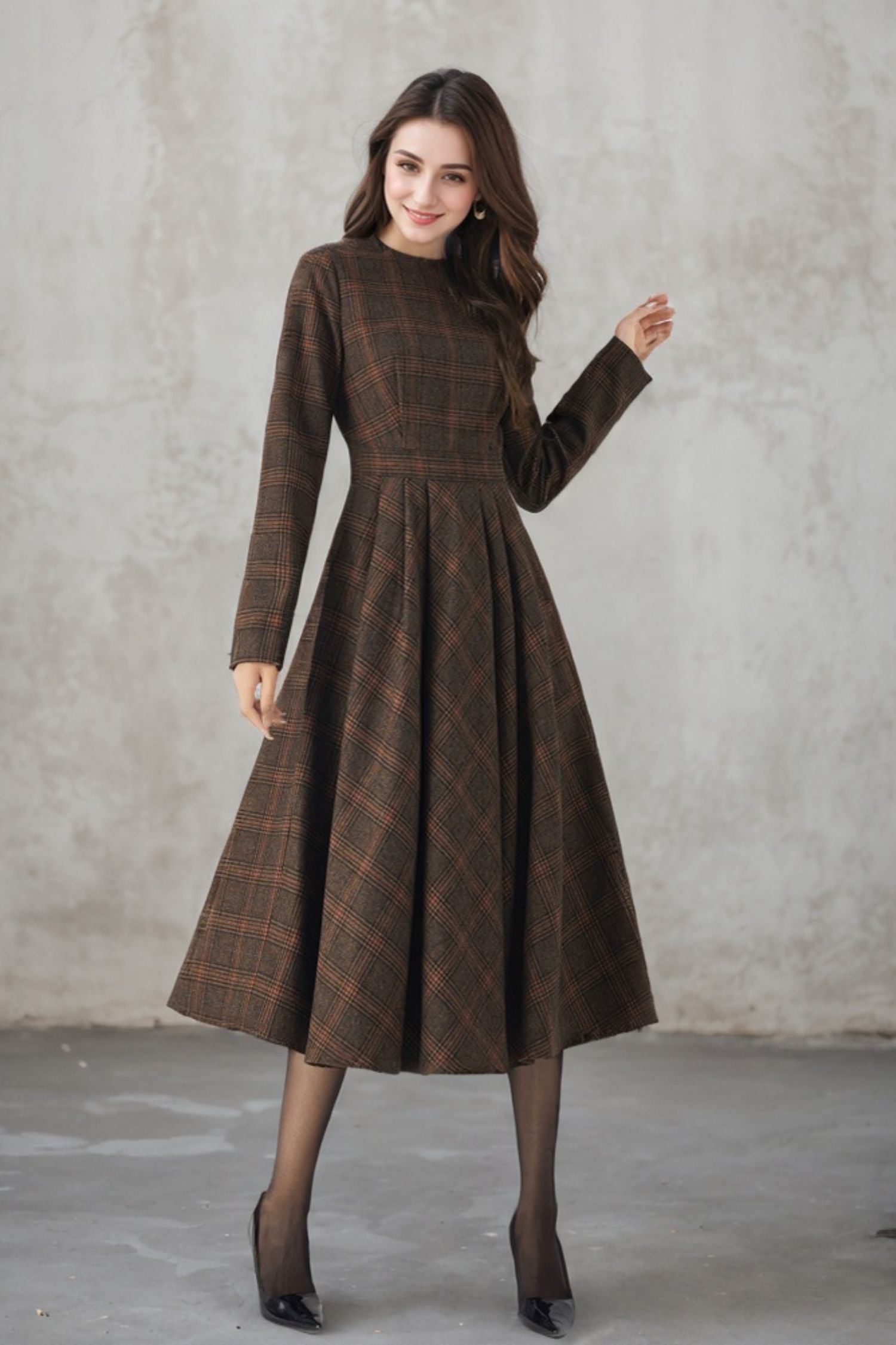 brown plaid dress long sleeve safuny Women's Knee Length Shirt Dress with Pocket Clearance Plaid Fashion Vacation Long Sleeve Autumn Dress Winter Turndown Collar Bandage Elegant Brown XXL