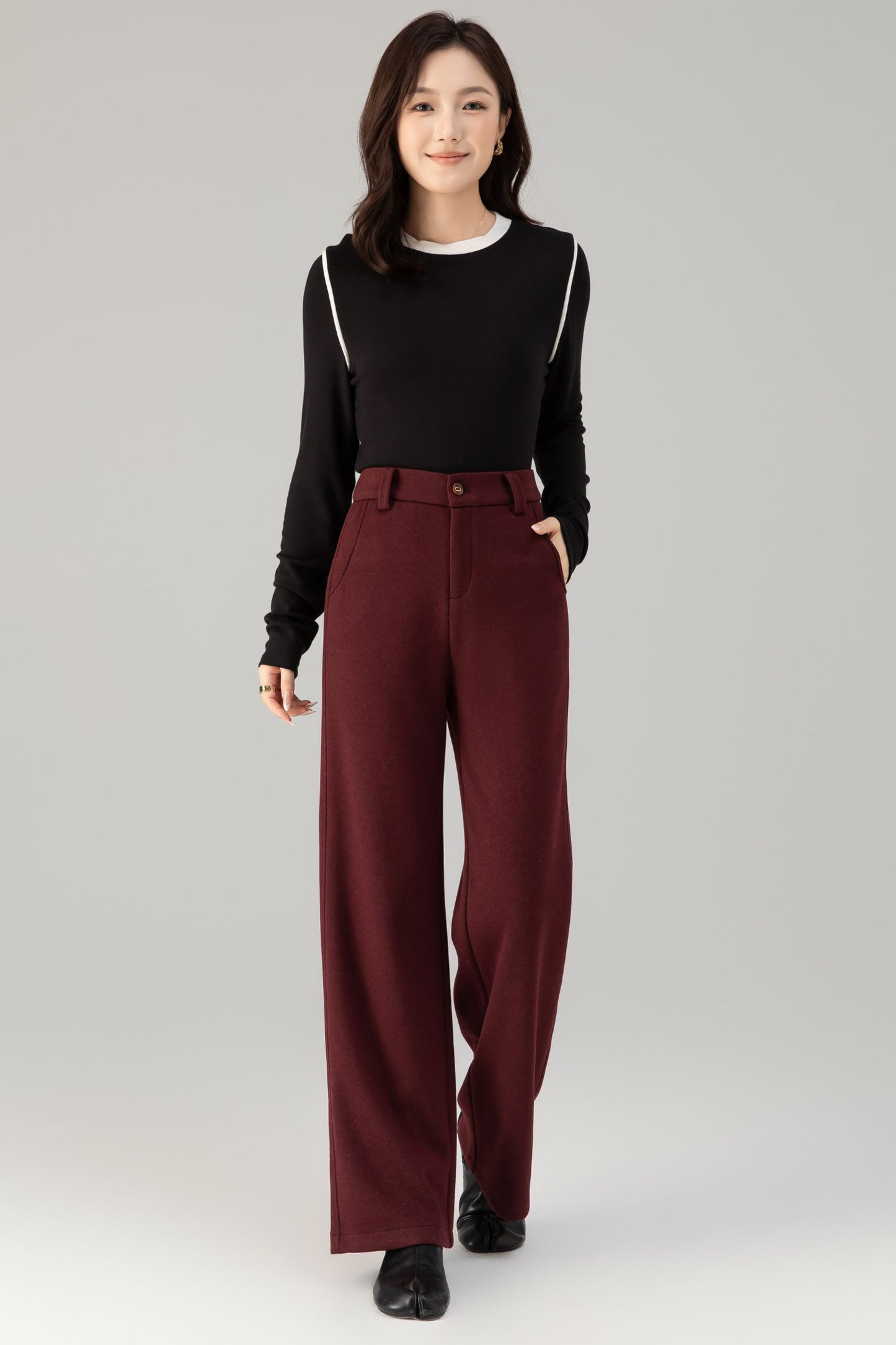 Loose fitting casual winter wool pants 6465