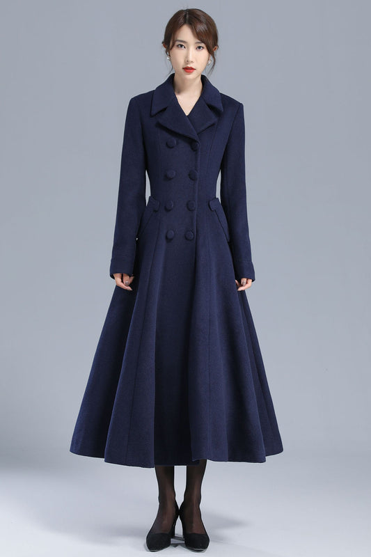 Women's Double Breasted Long Wool Coat 3208