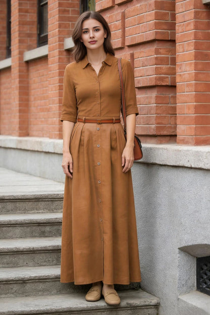 Yellow Linen Maxi Skirt - High Waist A-Line | Xiaolizi 6767