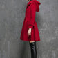 Wine red wool winter women hooded coat 1354