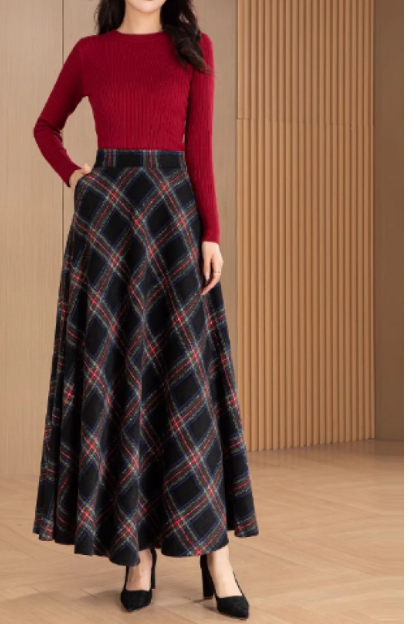 Long plaid winter warm wool skirt 5565