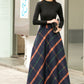 Women A-Line Pleated Plaid Wool Skirt 2838