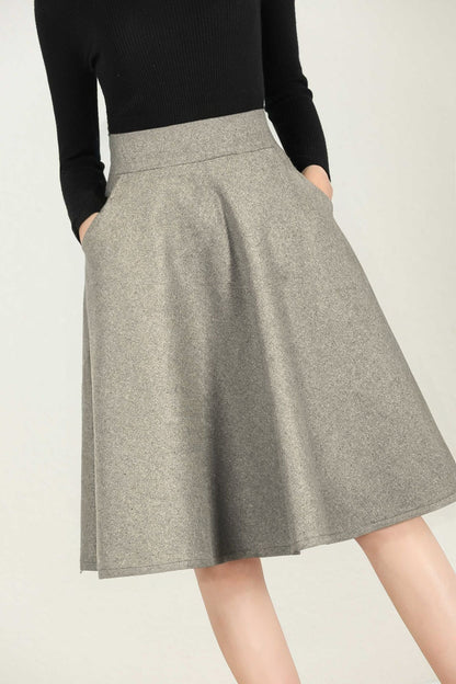 Gray Wool A-Line Skirt - Winter Ready, Flattering Fit 5233