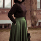 Green Midi Wool Skirt Women 4738