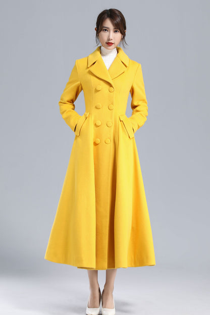 Women’s Yellow Wool Coat – Handmade Long Tailored Overcoat 3234