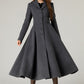 Gray winter long wool coat with pockets 5479