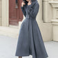 Gray hooded long wool coat women 5344