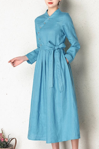 Asymmetrical spring linen dress women 4819