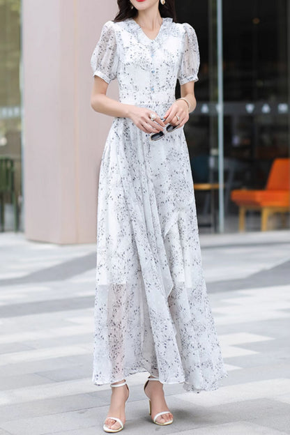Fit and flare summer maxi chiffon dresses 5044