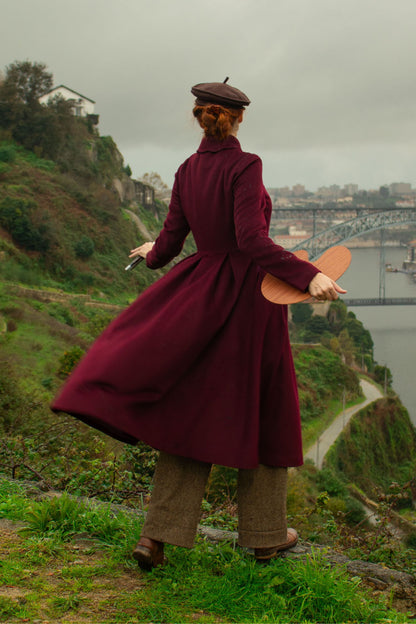 Handmade Burgundy Wool Coat – Vintage Scholar-Inspired Winter Overcoat 4813