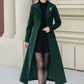 Green long wool trench coat women 5350