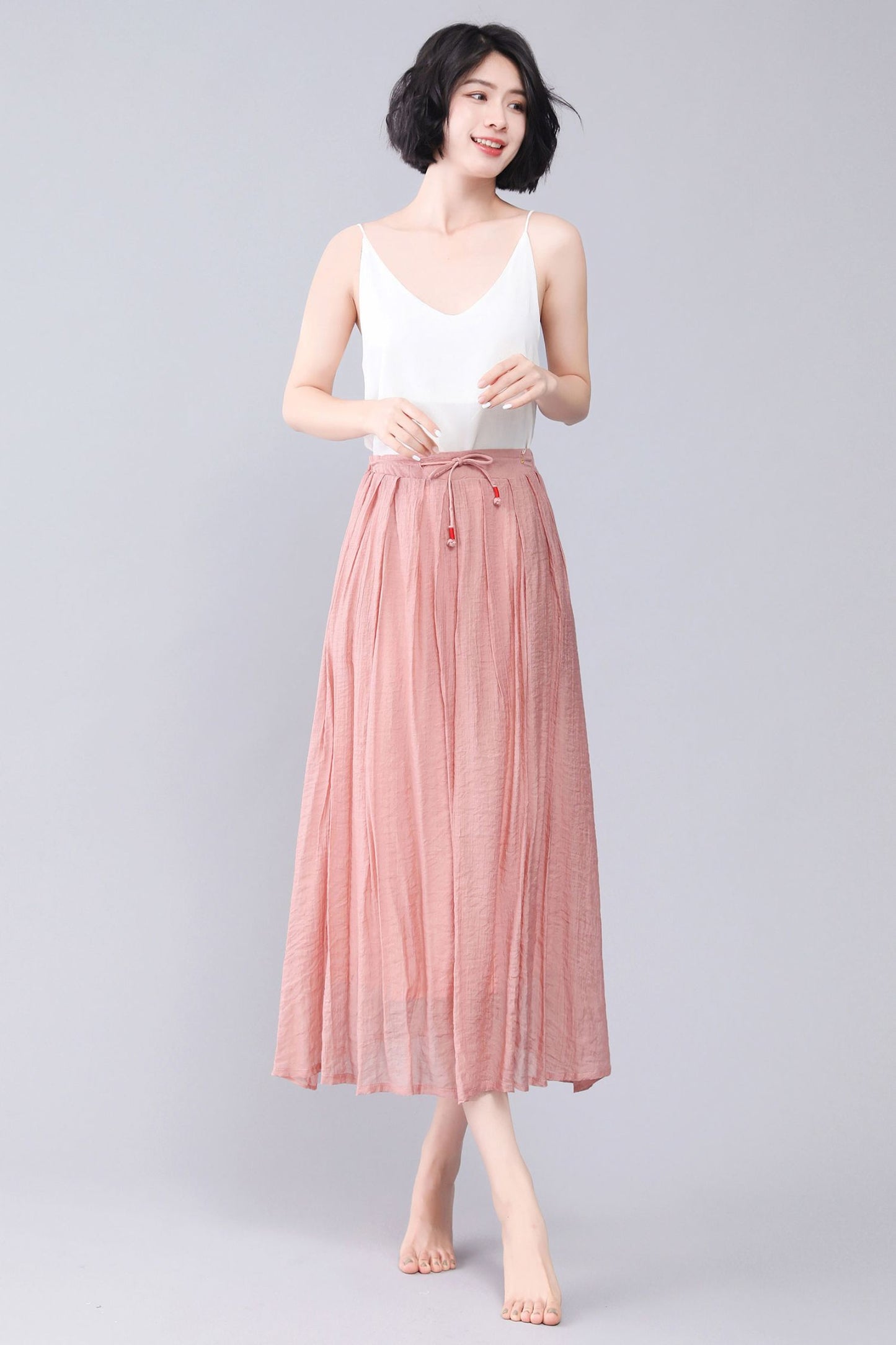 Handmade Linen Maxi A Line Swing Summer Solid Skirt 3565