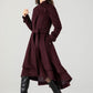 Burgundy Midi Asymmetrical Winter Wool coat 4603