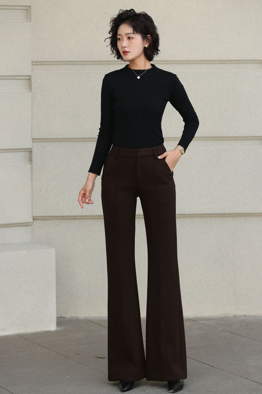 Brown Wool Pants – Handmade Tailored Women’s Wool Trousers for Autumn and Winter 6538