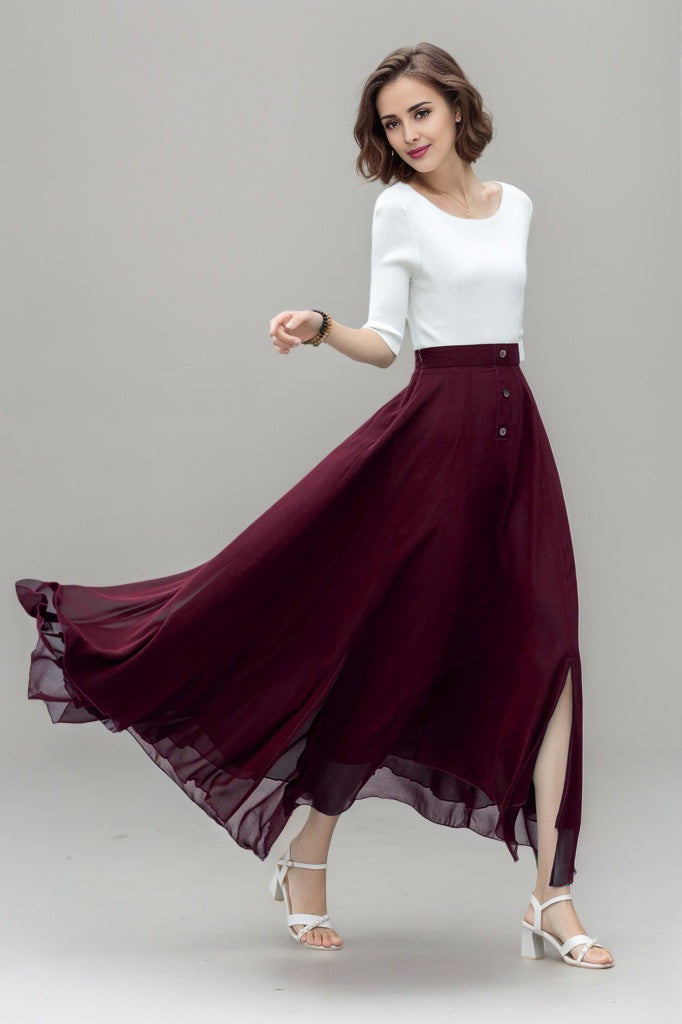 Vintage-Inspired Chiffon Midi Skirt With Flowing Hem | Xiaolizi  5918