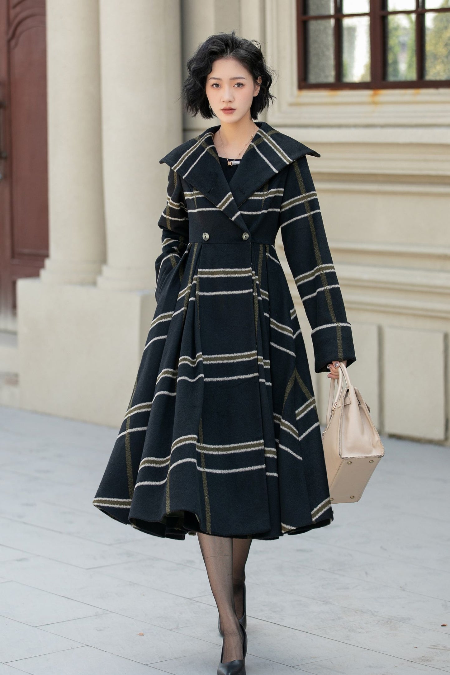 Fit and flare striple winter wool coat 5454