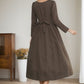 Elegant Brown Linen Midi Dress 5515