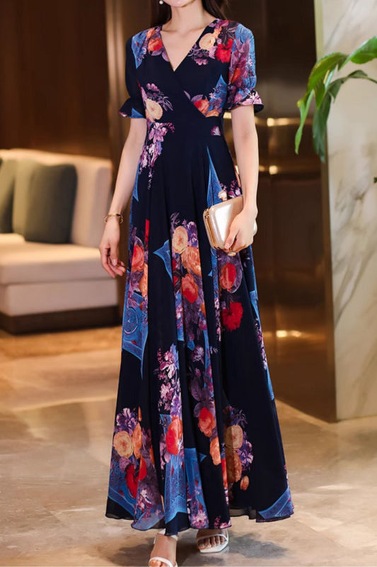 Floral printed prom maxi chiffon dresses 4996