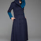 Navy blue long wool coat for winter with hood 1416#