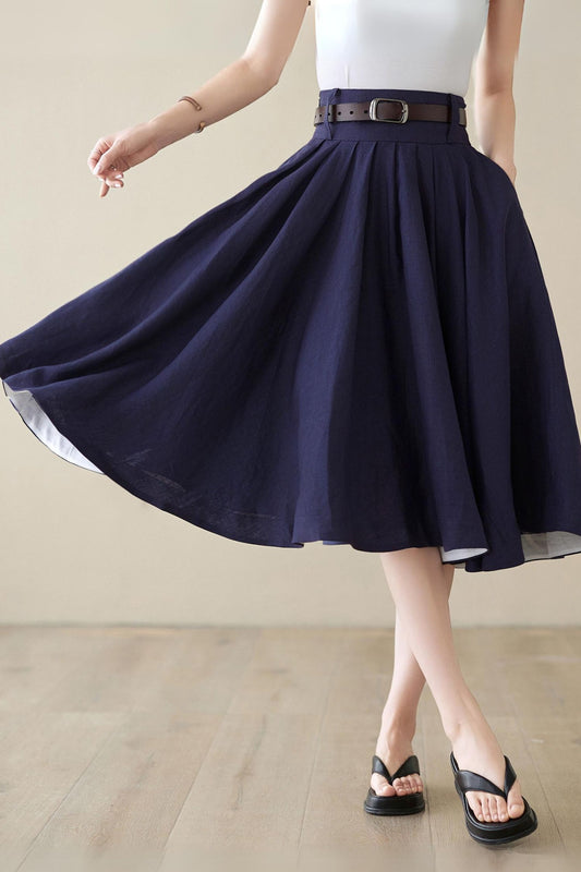 Swing midi circle linen summer skirt 4972