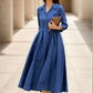 Fit and flare blue linen shirt dress women 5117
