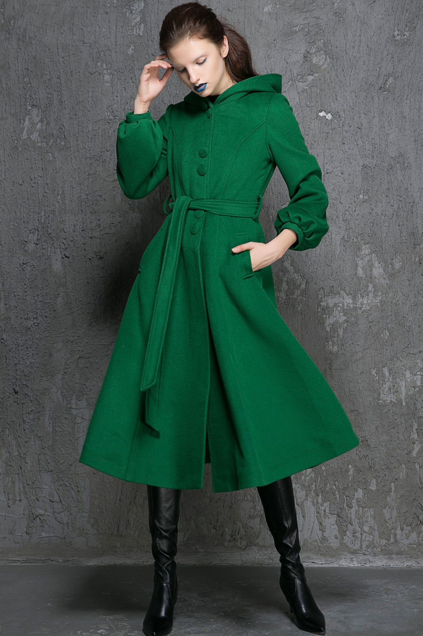 Maxi swing wool coat in Green 1347#