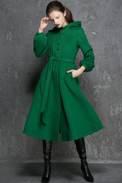 Maxi swing wool coat in Green 1347