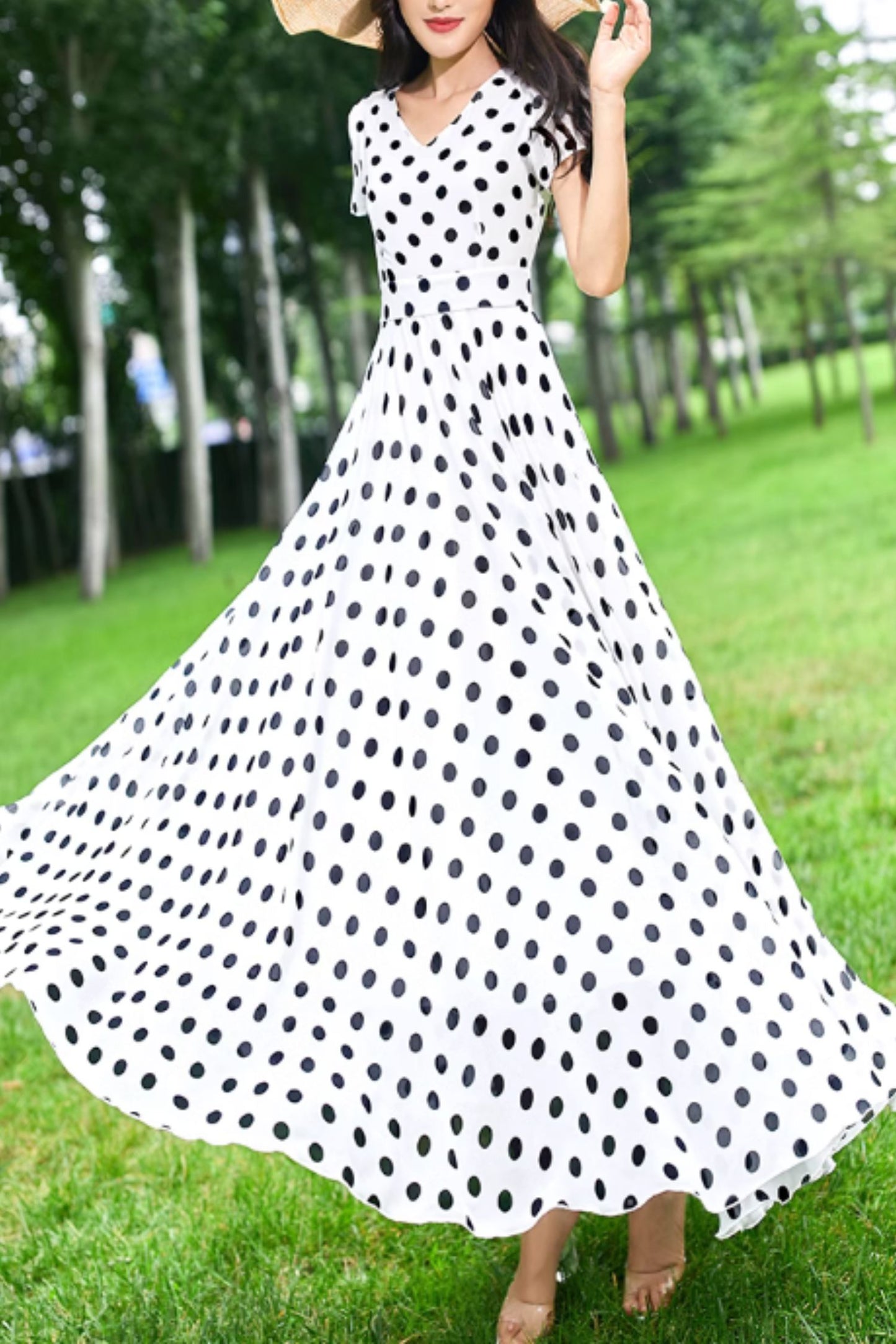 Black and white maxi summer chiffon dress 5158