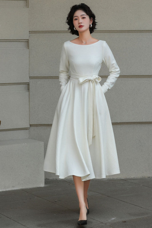 Vintage Handmade Wool Blend Fit & Flare Winter Dress | Xiaolizi 6509