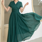 Green Maxi Pleated linen dress 5832