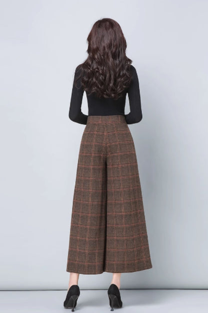 Plaid Wool Wide Leg Pants - Sophisticated Warmth and Comfort 5419