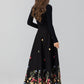 Black Maxi Embroidered Wool Skirt 4664