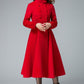 Red Fit and Flare Wool Long Winter Coat Women 1846#