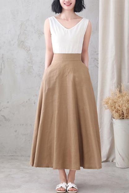 Handmade Women Linen A Line Long Skirt 3334
