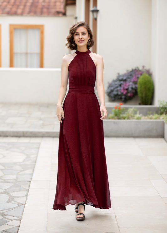 Dark green maxi halter summer party dress 5172