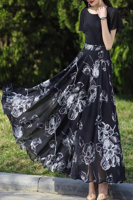 Maxi black and white prom summer chiffon dress 5082