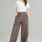 Brown wide leg long linen pants for women 4965