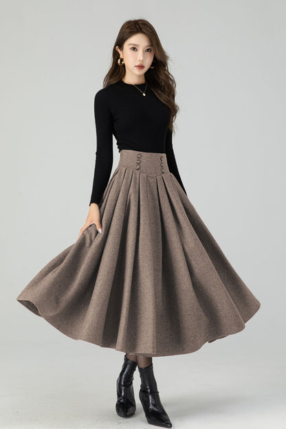 Vintage Wool Blend Pleated Midi Skirt – Handmade Swing Winter Skirt | Xiaolizi 5431