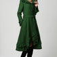 Womens Dark Green Wool Maxi Coat with Hood 1120#