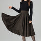 Classic Plaid Midi Skirt Dark Brown Wool – High-Waisted Circle – 6396