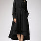 Asymmetrical Hem Black wool Coat  0703#