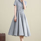 Short Sleeve cotton linen summer Dress 3272
