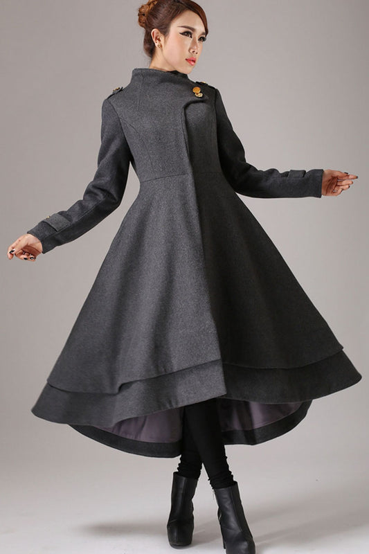 vintage inspired swing maxi dress coat with layered hem line 0761#