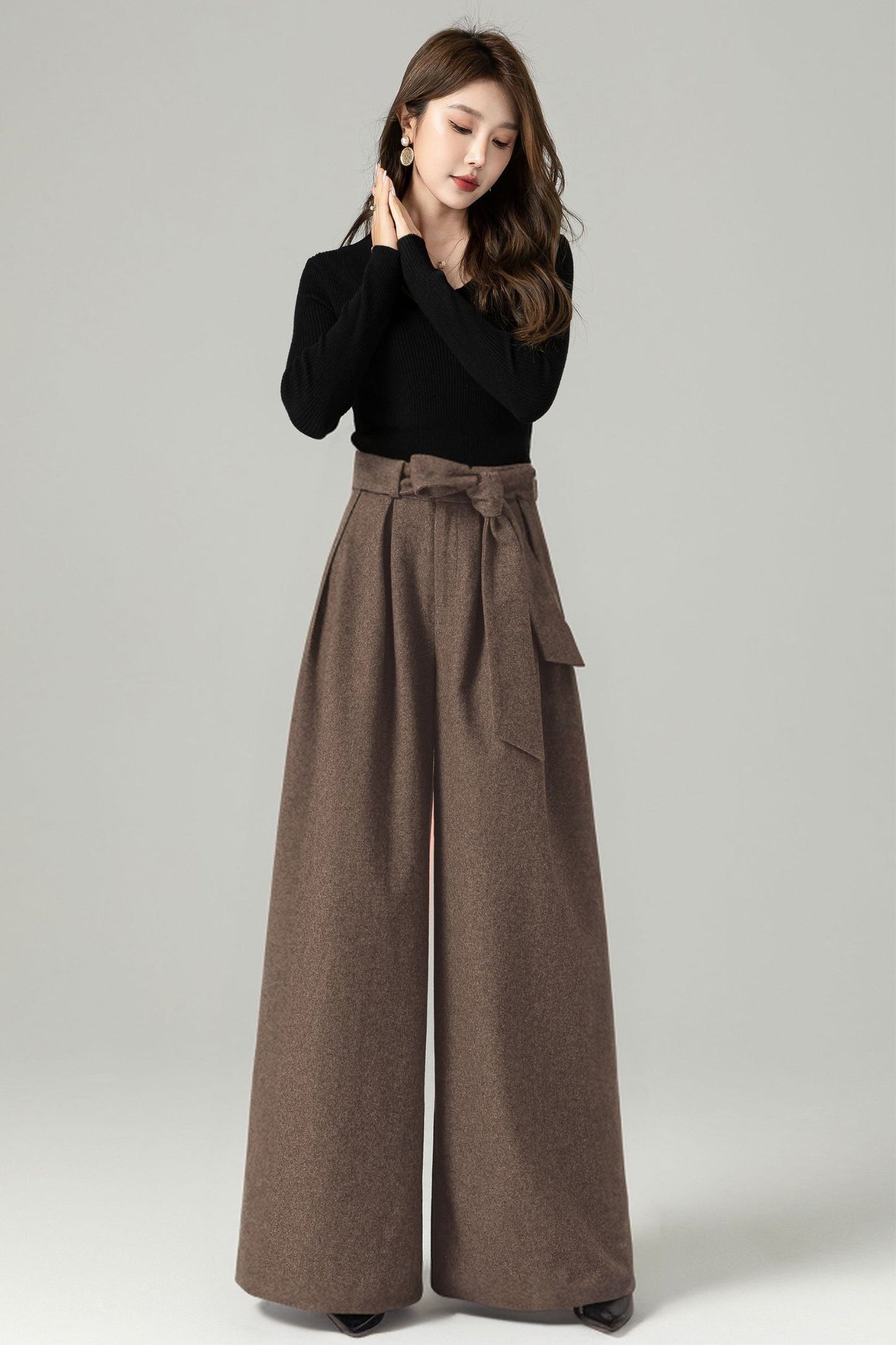 Wide leg palazzo winter wool pants 5240