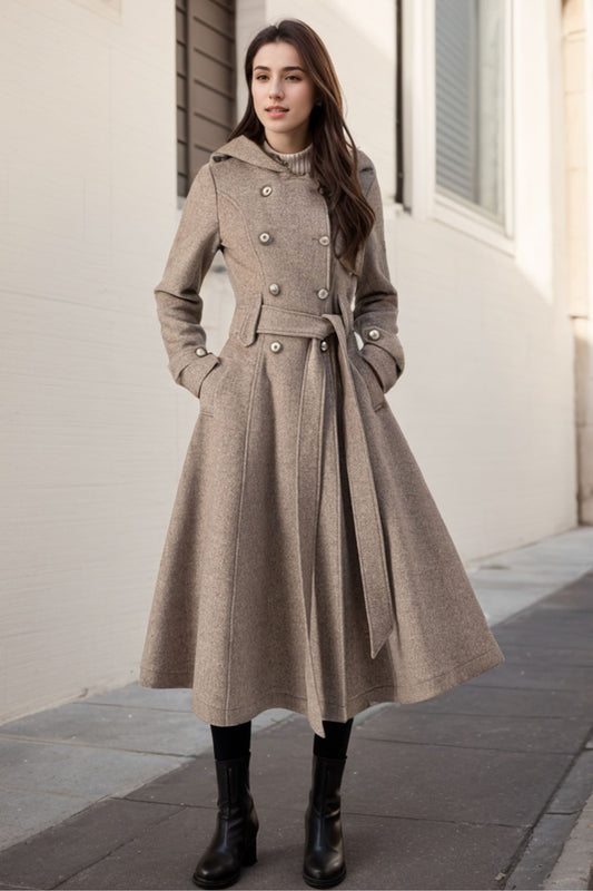 Double breasted winter long wool coat  5243