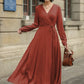 Handmade Linen Cotton Wrap Midi Dress – Vintage Elegant V-Neck Swing Dress 6299