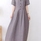 Gray summer linen shirt dress with pockets 4835